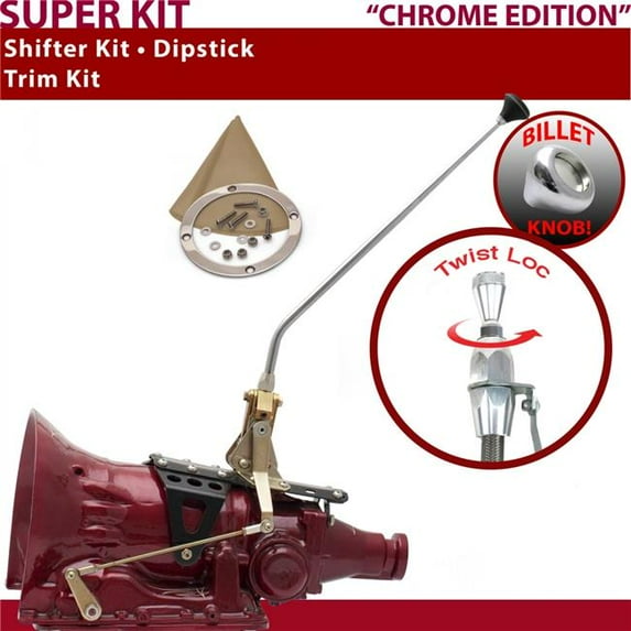 American Shifter PG Shifter Kit Chrome 16 in. Trim Kit Dipstick Push Button Tan Boot Billet Knob for F3594