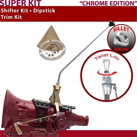 American Shifter C4 Shifter Kit Chrome 16 in. Trim Kit Dipstick Push Button Tan Boot Billet Knob for F20AC