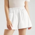 thumbnail image 4 of Bbyeadc Women's Linen shorts Straight Leg Bottoms Comfort Elastic Waist Solid Color Shorts Casual Mid Waist Short Pants,White(XL), 4 of 6