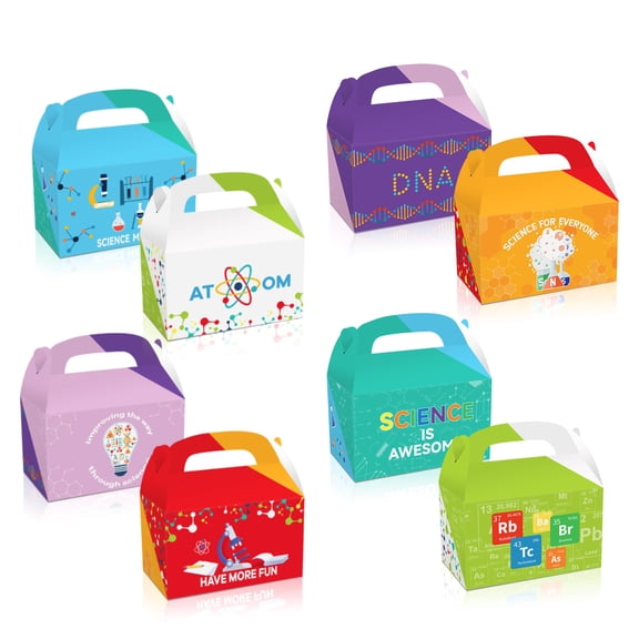 24 Pack Party Favor Boxes, Science Theme Gift Treat Bags, Gable Boxes for Kids Birthday Decorations Supplies Favors,Dessert Candy Goodies Bulk colorful Box