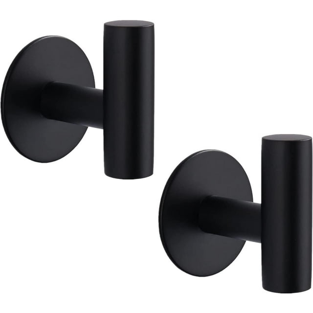 2 ganchos adhesivos para toallas de baño, ganchos de metal para pegar en la ropa, ganchos para batas, acero inoxidable SUS 304 (negro)