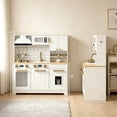 thumbnail image 2 of Aukfa Kids Play Kitchen Playset, Wooden Toddler Kitchen with Pretend Ice Maker & Capsule Coffee Maker for Kids Girls Boys, White Gray, 2 of 6