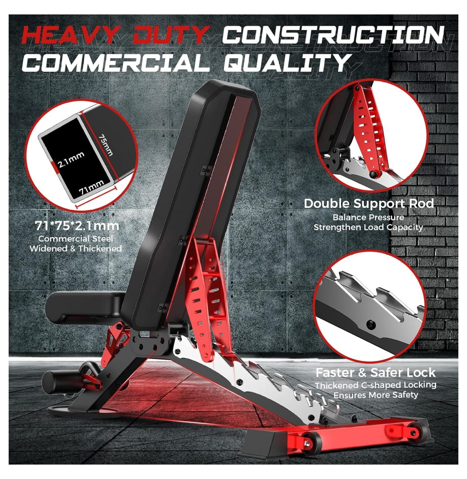 Adjustable Weight , Heavy Duty 1500LBS Capacity, 8 Positions Workout Press for Home Gym - Strength Training Bench