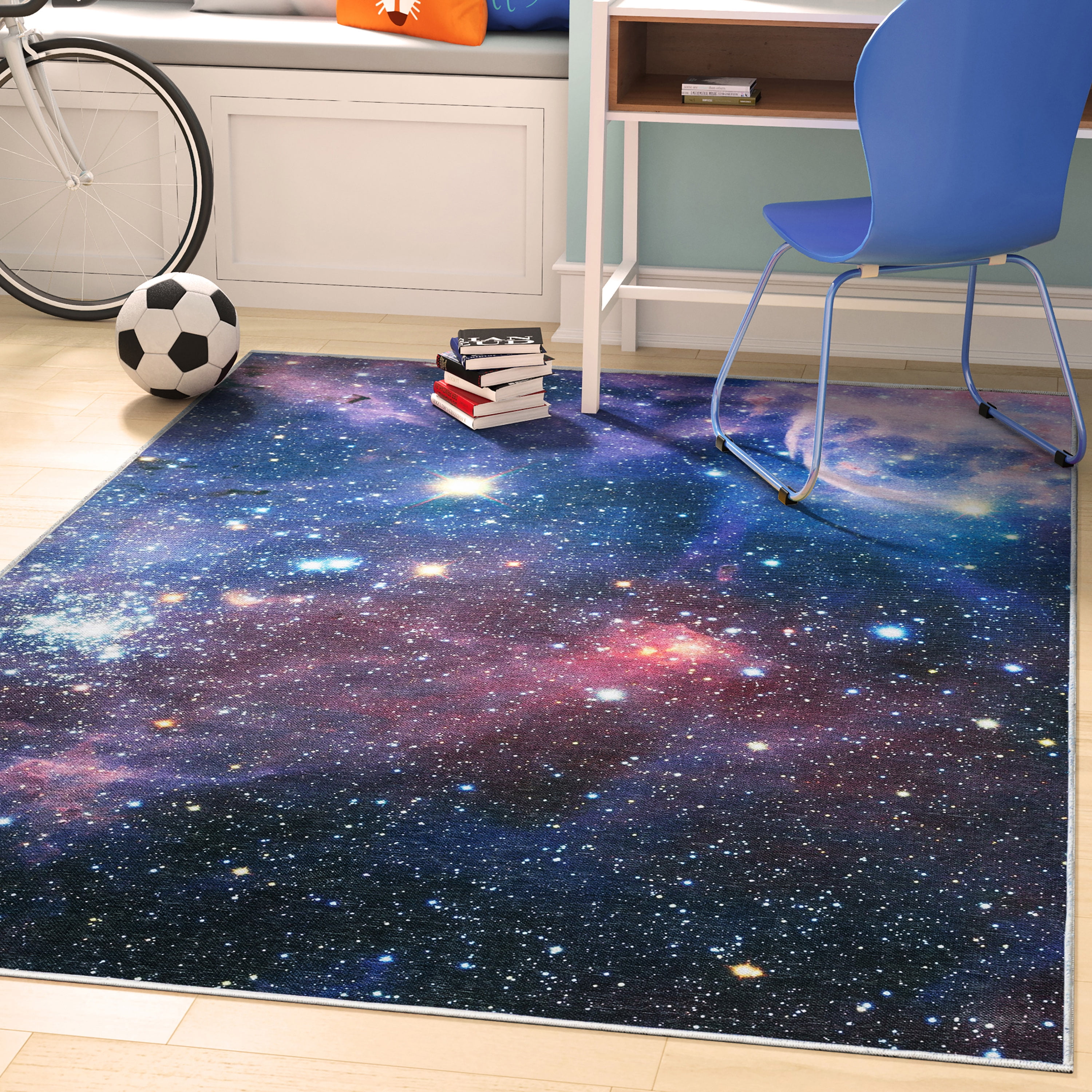 Well Woven Celestial Space Nebula Space Nebula Constellation Multi Color Flat Pile Easy to Clean 5'3" x 7'3" Area Rug for Living Room Dining Room Bedroom and Kitchen