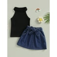 thumbnail image 2 of Coduop Toddler Kids Girls Skirt Suit Knitting Sleeveless Vest Tank Tops A-Lined Denim Skirt Outfits, 2 of 7