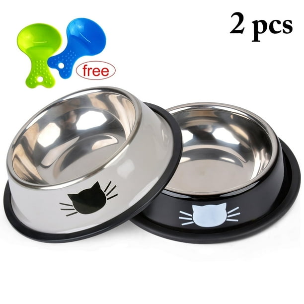 Byepica 2 Cuencos para Mascotas de Acero Inoxidable Antideslizante Lindo Cuenco para Perros Cuenco para Gatos con 2 Cucharadas de Comida