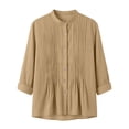 thumbnail image 6 of CHGBMOK Women's Fall Tops Crew Neck Long Sleeve Shirts with Button Down Casual Pleated Blouses, 6 of 6