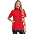 thumbnail image 2 of Moggemol Women Short Sleeve Chef Coat Cross-Over Collar Double-Breasted Jacket for Kitchen Restaurant Hotel Red XL, 2 of 6