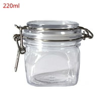 220ML Plastic Square Clip Top Storage Jar With Airtight Seal Lid Kitchen Food Co
