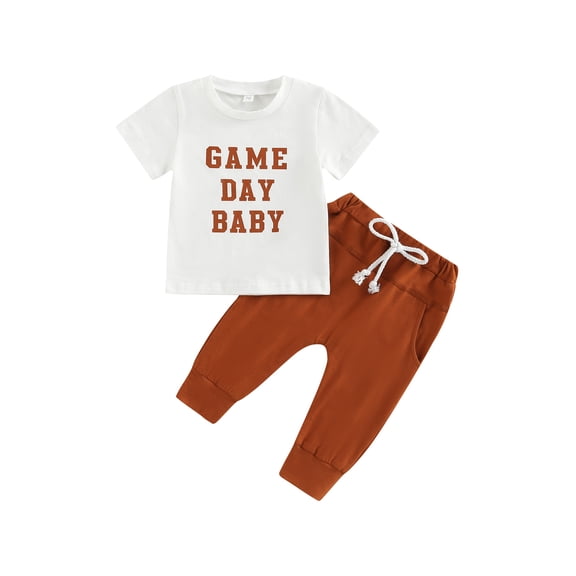 Bagilaanoe 2pcs Toddler Baby Boy Long Pants Set Letter Print Short Sleeve T-shirt Tops   Trousers 6M 12M 18M 24M 3T Kids Casual Outfits