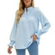 thumbnail image 1 of Mujeres agárico cordones turtleneck camisa manga larga abotonado Top suelta casual stand collar blusa, 1 of 6