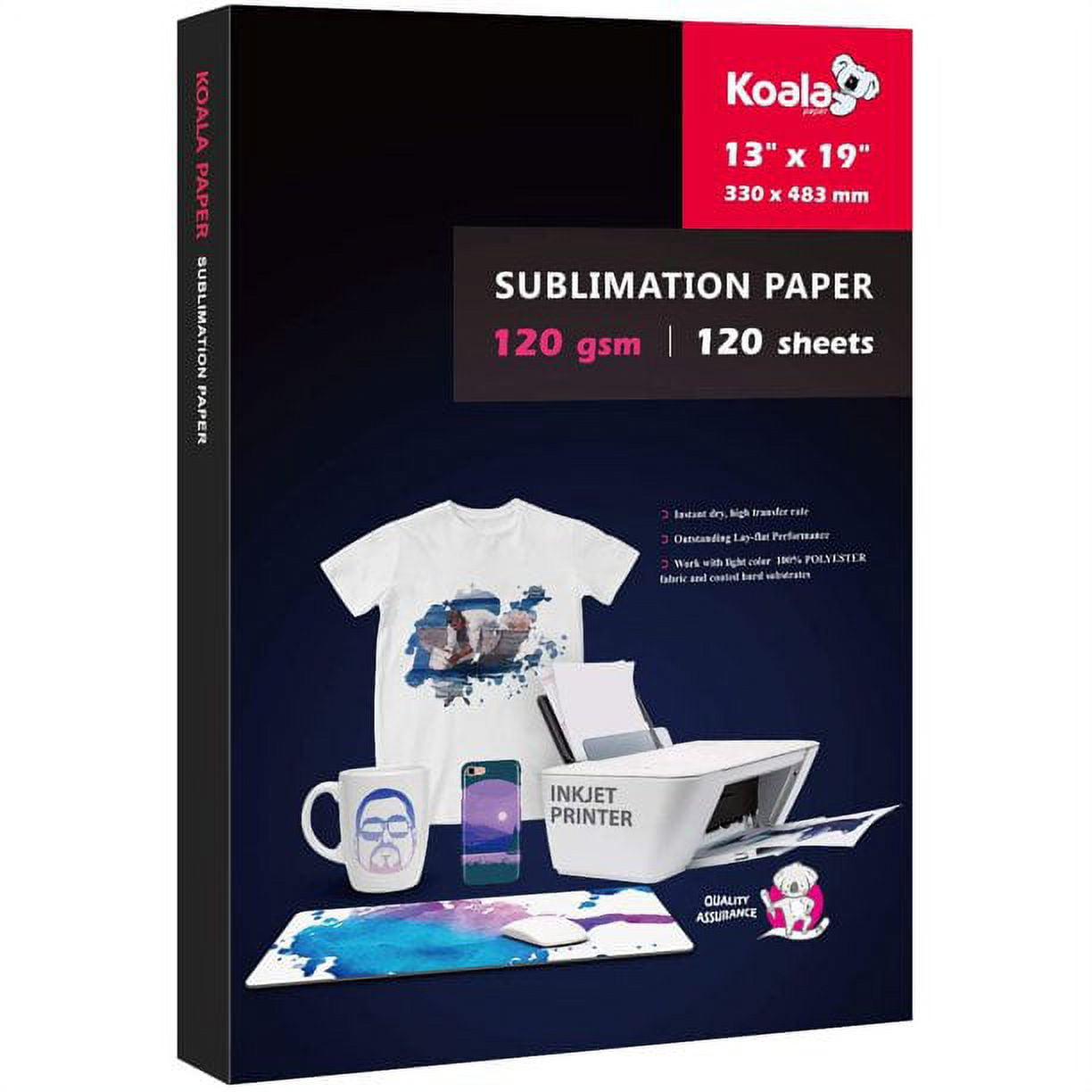 Bundle kit 120 Sheets Koala 120g Sublimation Paper 13X19 inch + 4X100ml Koala Sublimation Ink for Printers ET-2400 ET-2720 ET-2760 ET-2800 ET-2803 ET-4800 4760 2850 2750  WF7710 7720 etc
