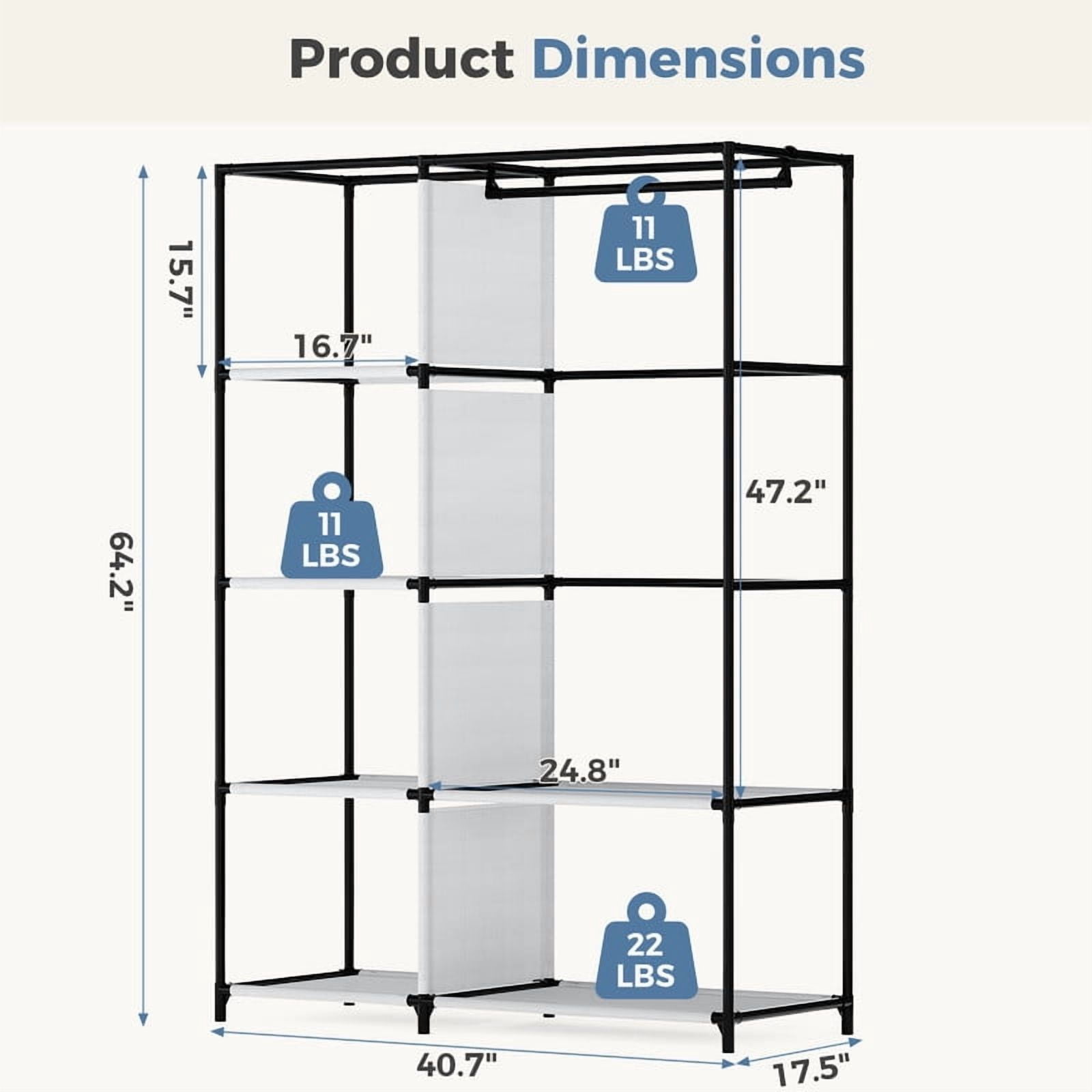 Gianna 40 Inch Hanging Clothes Rack With Fabric Cover, Portable Freestanding Multi-purpose Wardrobe, Black