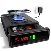ORARAER Biometric Smart Safe with Wireless Charging, 3 Quick Access Money Box with Fingerprint - Compact Bedside 24/7 Digital Clock Safe