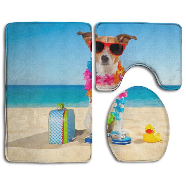 ABPHQTO Perro Jack Russell Juego de alfombras de baño de 3 piezas Alfombra de baño Alfombra de contorno y tapa de inodoro ABPHQTO Cont-CHAPPLE-28620