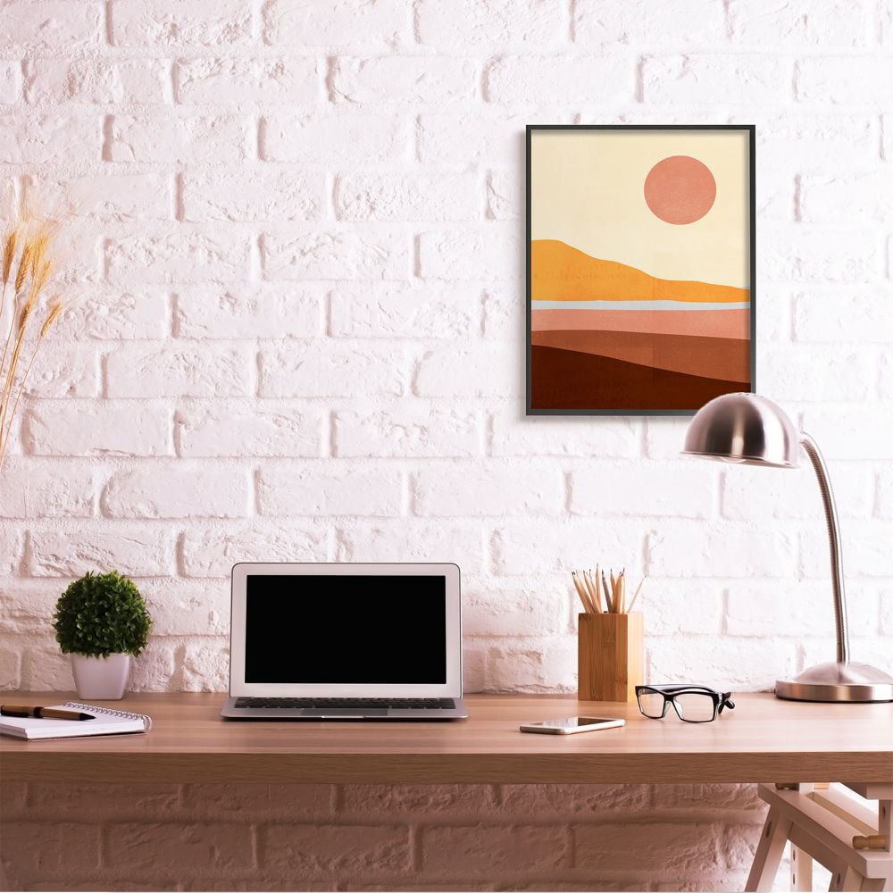 Stupell Industries Abstract Beach Landscape Bold Sun Color Block Framed Wall Art Design by Victoria Borges, 24" x 30", Black Framed