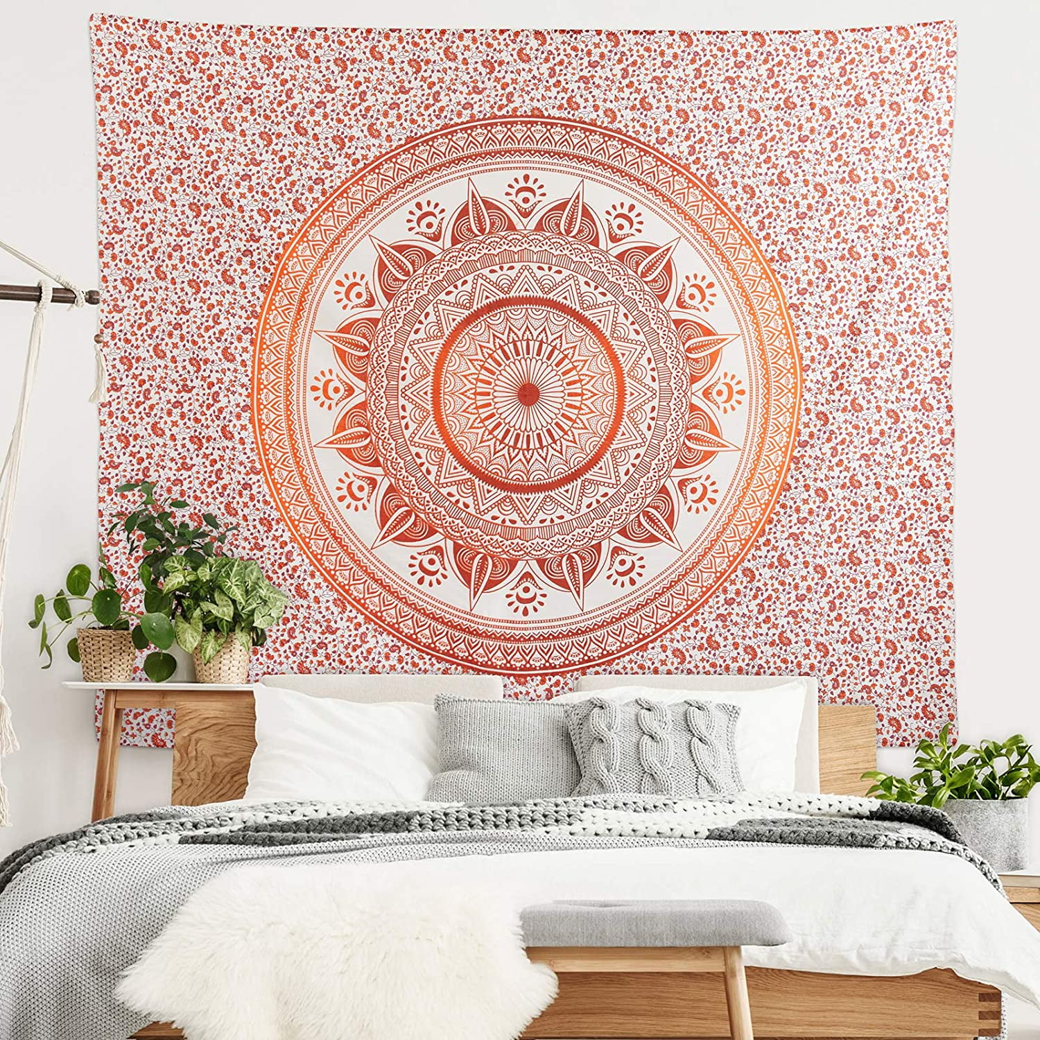 Americanflat Mandala Wall Tapestry, 84x90, Red Orange