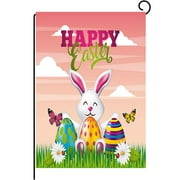 Angle View: Easter Garden Banner Quadrate Wall Hanging Flag Easter Eggs Bunny Flag Double-sided Banner