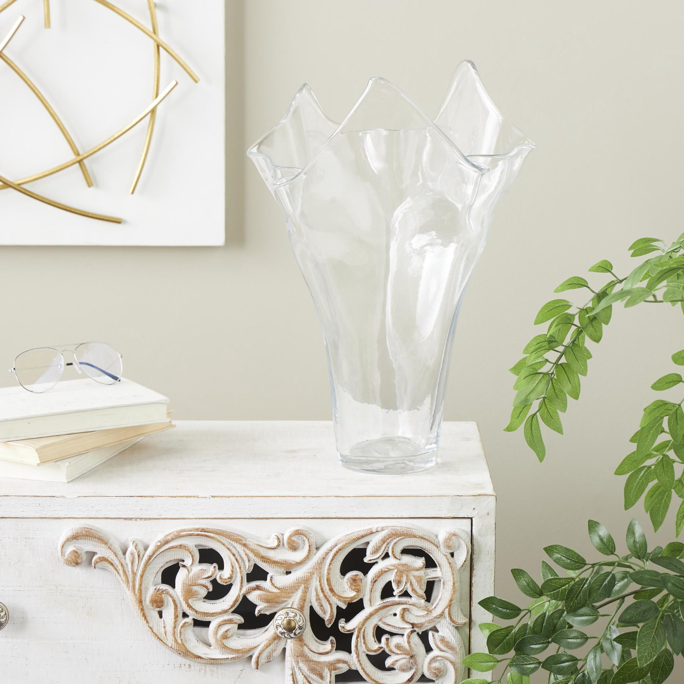 DecMode 18" Floral Tulip Inspired Glass Vase with Wavy Opening