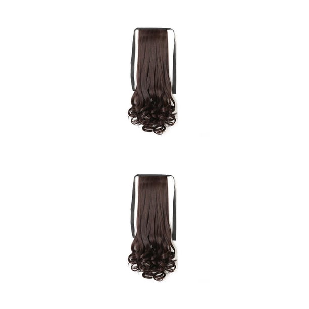 Seitruly Extensión de peluca de cola de caballo, pelucas sintéticas realistas de fibra larga de alta temperatura, peluquín resistente al Marron oscuro 48 cm largo 2piezas