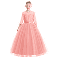 thumbnail image 2 of IDOPIP Flower Girls Long Lace Bridesmaid Dress 3/4 Sleeves Floor Length Wedding Party Princess Dress, 2 of 7