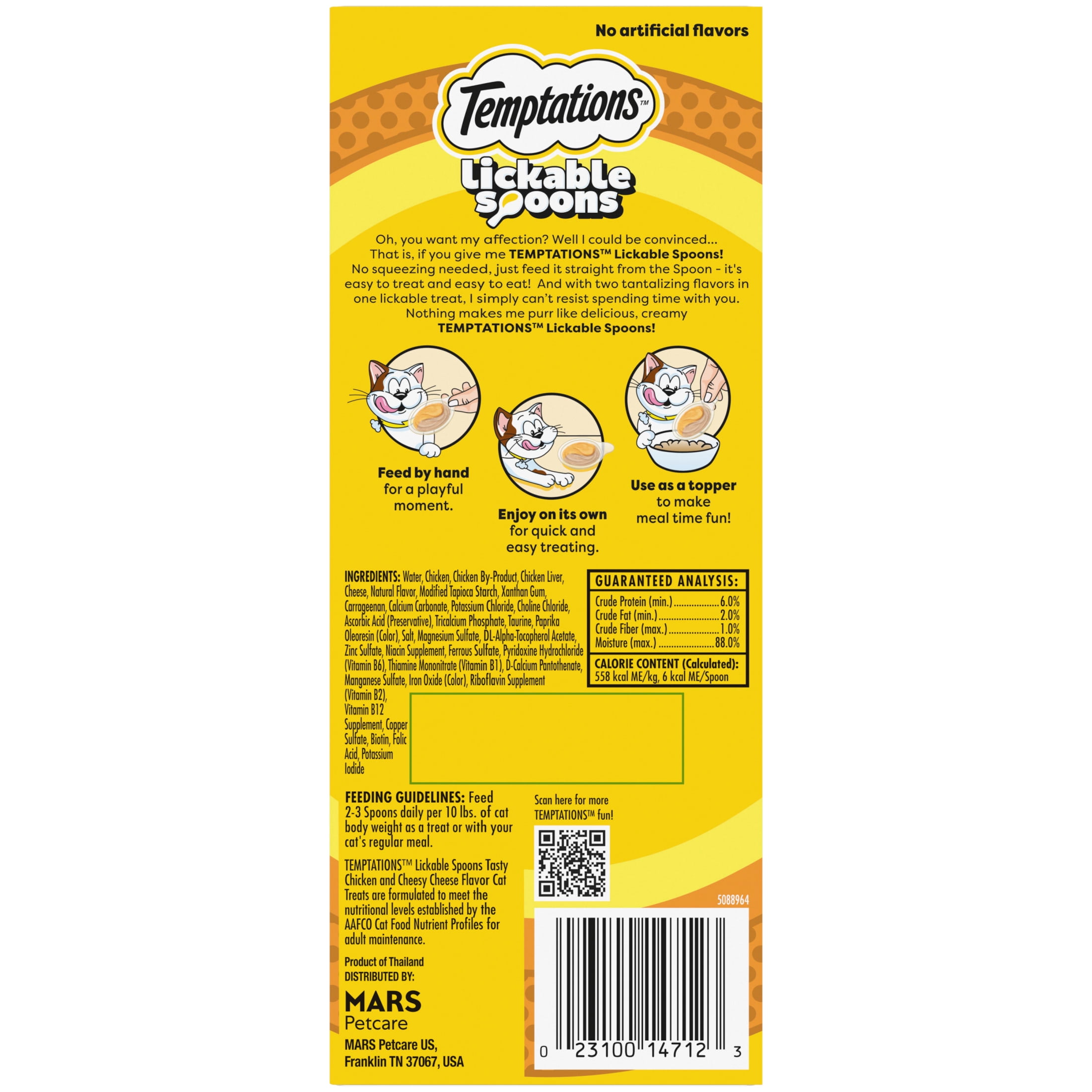 Temptations Lickable Spoons Wet Cat Treat, Tasty Chicken and Cheesy Cheese, 10 Grams, Pack of 4