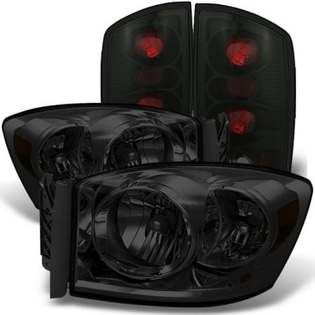 - Fit 2006 Dodge Ram Pickup Truck Smoke Headlights Pair+Black Smoked Tail Lights