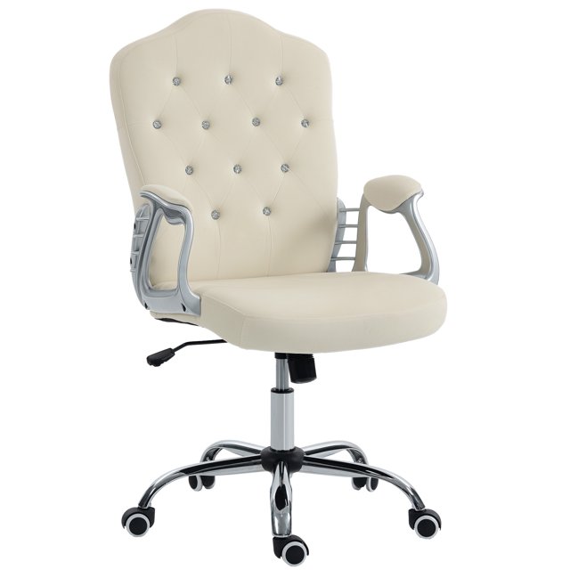 Vinsetto Chaise de Bureau Capitonnée avec Hauteur Réglable et Fonction d'Inclinaison Beige