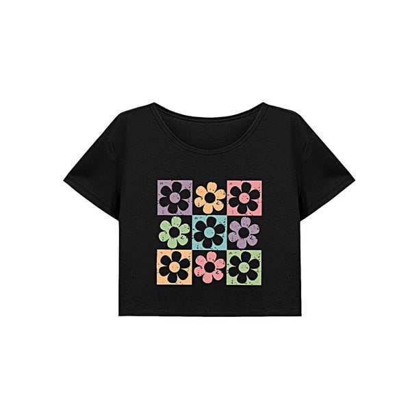 Camiseta corta holgada con cuello redondo para mujer, para caminar, viajar, mochilear, vacaciones L