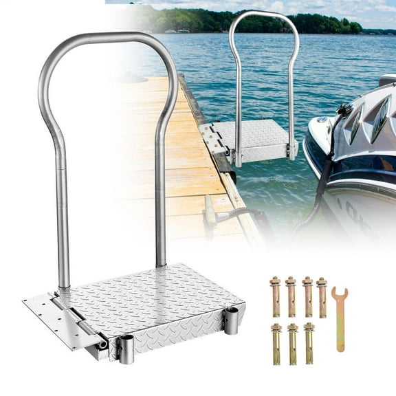 Folding Boat Boarding Plat form, Dock Extension Ramp with Handrail for Boat Lifts