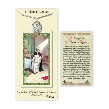 Pewter St. Thomas Aquinas on a 24 inch Curb Chain with a Prayer to St Anthony Prayer