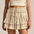 thumbnail image 1 of GJSYRH Shorts for Women Ruffled Tiered Pleated Mini Skirts Boho High Waist Flowy Comfy Tennis Golf Skorts Beige M, 1 of 5