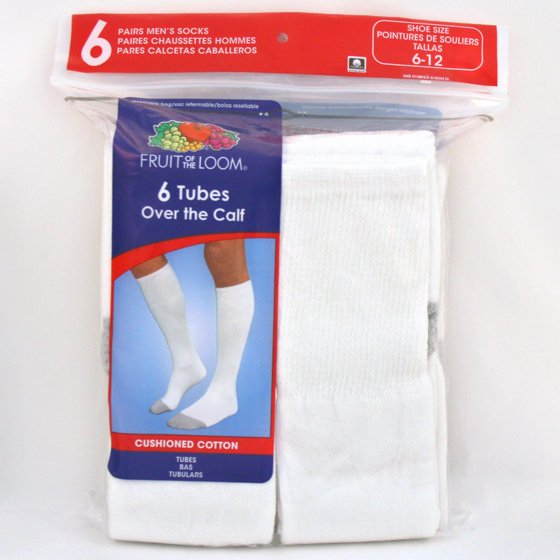 Fruit of the Loom - Men`s Core 6 Pack Over the Calf Socks, 6-12, White ...