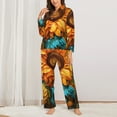 thumbnail image 2 of Honeii Deep Yellow Colorful Sunflower print Women's Pajama Sets Long Sleeve Button Down Sleepwear Nightwear Soft Pjs Lounge Sets-X-Large, 2 of 7