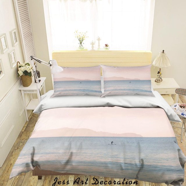 3D Montaña Mar Paisaje Funda nórdica Set Ropa de cama Set Funda nórdica Fundas de almohada