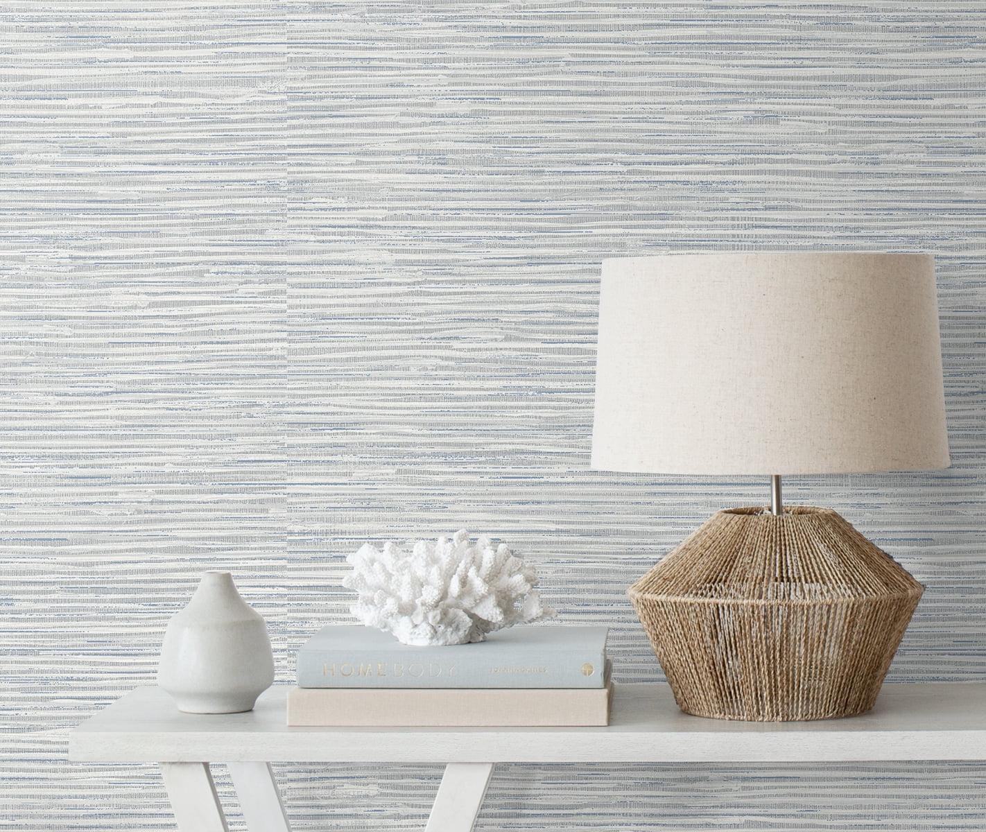 Seabrook Designs Dove Grey & Bluestone Southport Faux Grasscloth Prepasted Wallpaper