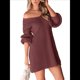 thumbnail image 1 of Vestido de Punto con Cuello en V y Mangas Abullonadas para Mujer, Informal, de Otoño e Invierno, de Larga. Rojo Ladrillo L, 1 of 10