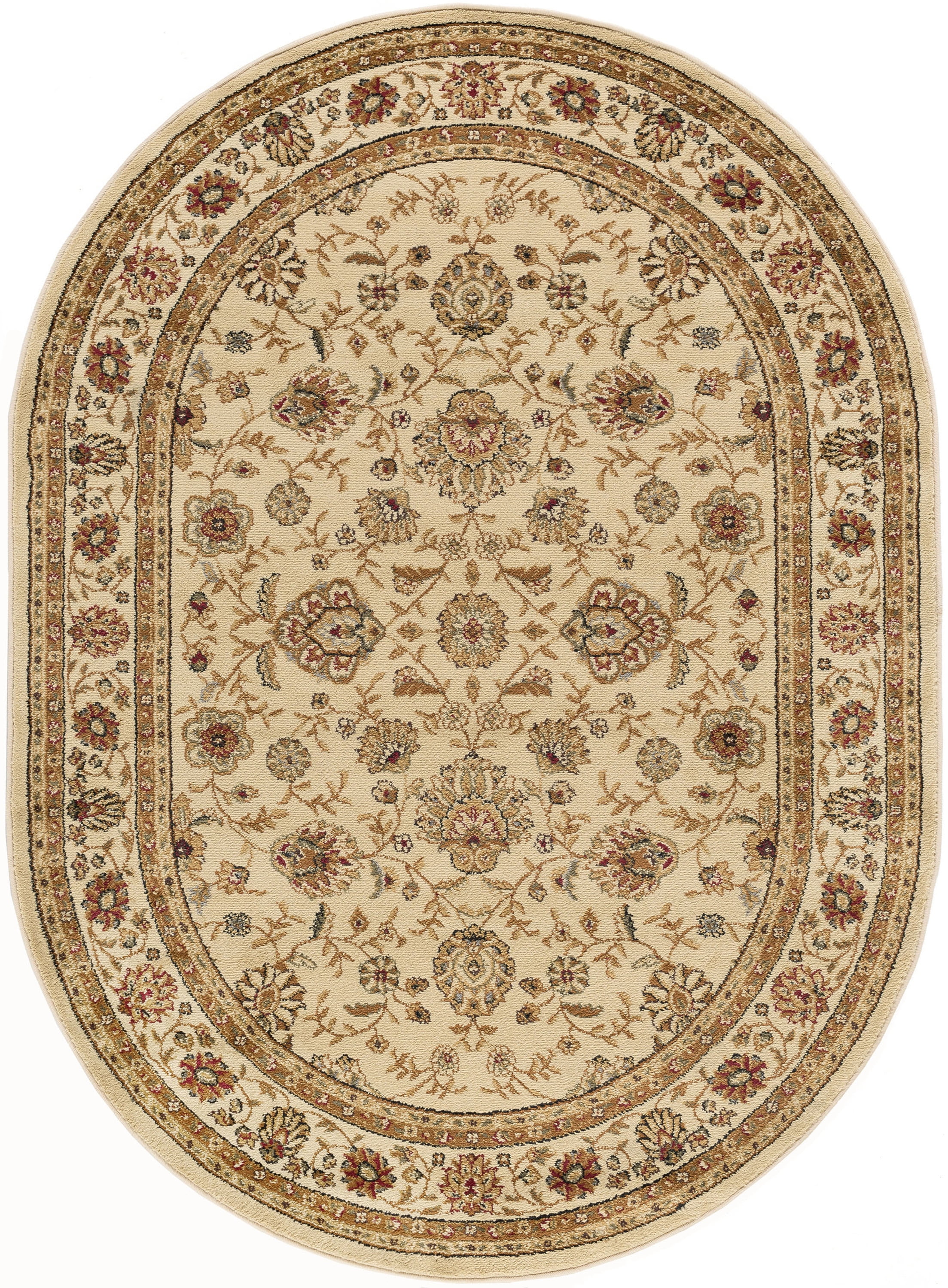 Traditional Area Rug (5'3'' x 7'3'' Oval) Floral Beige, Red Living Room Easy to Clean