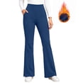 thumbnail image 3 of CBASIHI Womens Flare Leggings with Pockets Fleece Lined Workout Stretchy Elastic Waist Yoga Pants Blue L, 3 of 9