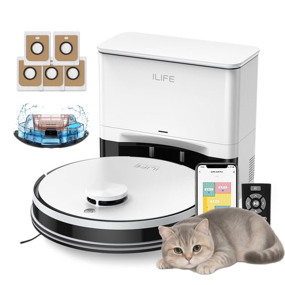 ILIFE A30 Pro Robot Vacuum and Mop Self Emptying，10000Pa Max Suction | 150 Min，LiDAR Navigation，Pet Hair Anti-Tangle, Ideal for hardwood and carpet