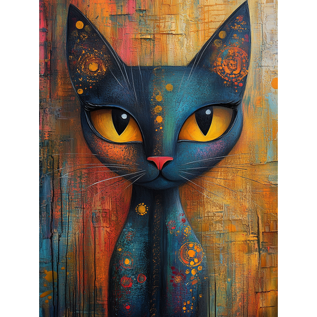 Qisvanset 12x16 Inch Colorful Abstract Cat Canvas Wall Art, Whimsical Kitty Pet Lover Home Decor