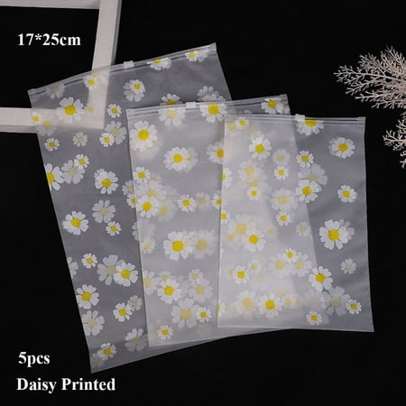 1/5pcs Transparent Cartoon Style Plastic Packing Bag Zip Lock Storage Waterproof Shoes Bag Organizer Pouch Portable Travel Bag Make Up Storage 5PCS 17X25CM DAISY