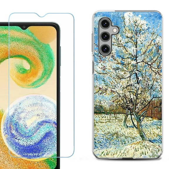 Shockproof Fashion Phone Case for Samsung Galaxy A13 5G, with Tempered Glass Screen Protector, by OneToughShield ® - Peach Tree Blossom