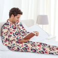 thumbnail image 4 of Mens Pajamas Set, Skull Guitar record lips Button Down Long Sleeve Loungewear Sleepwear Pjs sets for Men, 4 of 5