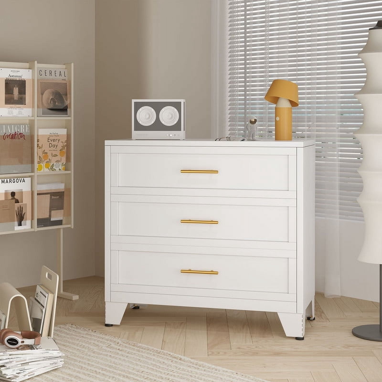 Metal 3 Dresser Chest of Drawers for Bedroom Black White