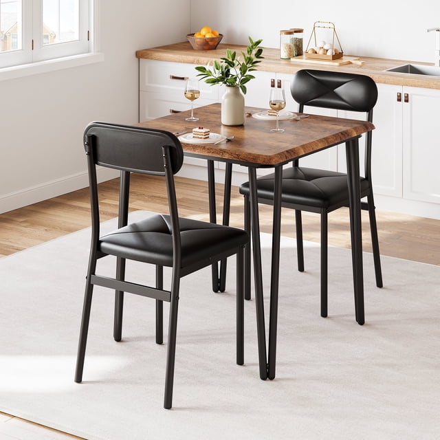 Cherish Dining Room Table Set with 2 Upholstered Chairs for Small Place, Apartment, Rustic Brown