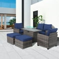 thumbnail image 3 of Decksplore 6 Piece Outdoor Patio Furniture Set with Gas Fire Pit Table, PE Wicker Rattan Sectional Sofa w/43in Propane Fire Pit, 55,000 BTU Auto-Ignition Firepit w/Glass Wind Guard Blue, 3 of 9