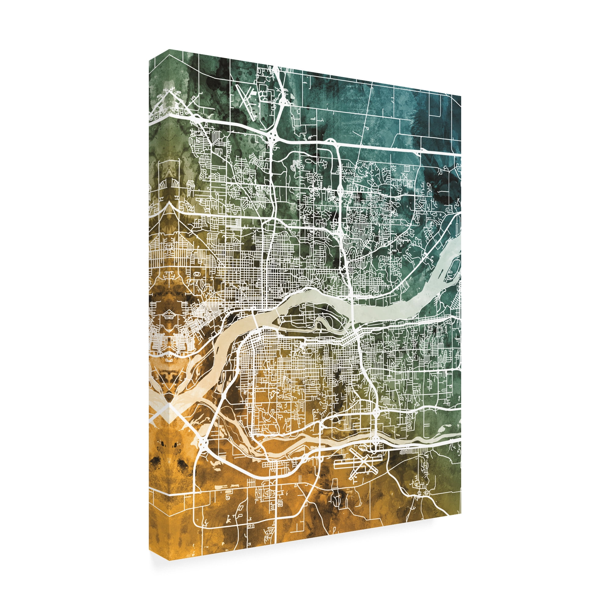 Trademark Fine Art 'Quad Cities Street Map Teal Orange' Canvas Art by Michael Tompsett