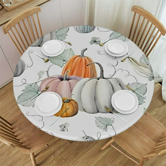 HAOXIT Fall Autumn Watercolor Round Fitted Table Covers Elastic Edge Circle Tablecloth for Dining Party Holiday Fits Round Table 31"-35