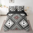thumbnail image 2 of jejeloiu Retro Boho Aztec 7 Pieces Bedding Comforter Set,Bohemian Triangle Rhombus Full Bedding Set,Gray Black Fitted Sheet Flat Sheet For Teens,Microfiber Bedroom Decor Reversible, 2 of 8